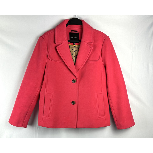 Talbots Jackets & Blazers - Talbots Wool Pea Coat Women's Size 14 Pink Lined Tweed Pockets